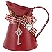 YARNOW Wazon na kwiaty, styl vintage, rustykalny, doniczka na kwiaty, w stylu wiejskim, wazon metalowy, wiadro na kwiaty z łukiem, klucze, styl shabby chic, dekoracja do biura, na balkon, do salonu, dekoracja, czerwony