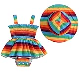 Mubineo Baby Girl Summer Clothes Floral Romper Dress Infant Sleeveless Rompers Skirt One Piece Boho Sun Dress Outfits (Rainbow Stripe A, 18-24 Months)