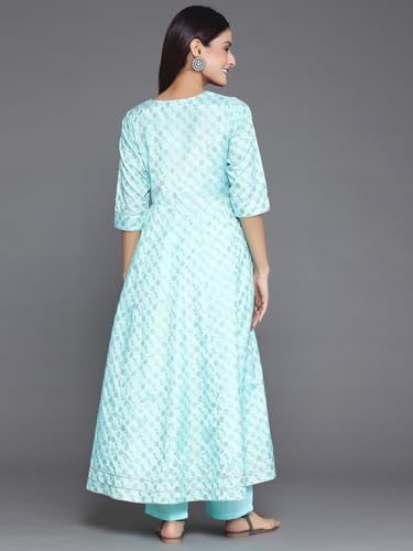 Image of Libas Women's Printed Silk Blend A-Line Kurta With Palazzos