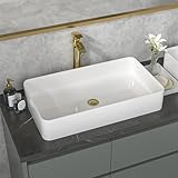 Sarlai 24 Vessel Sink Rectangle - 24 x 14 Inch Bathroom Sink Modern Large Rectangular Above Counter White Porcelain Ceramic Bathroom Vessel Vanity Sink Art Basin
