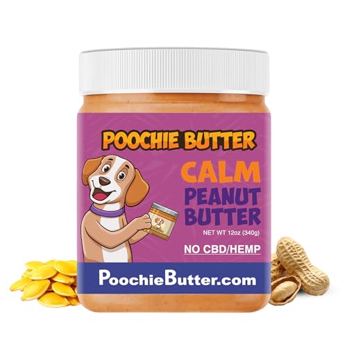 Poochie Butter Dilly's Calm Dog Treats | Chunky Dog Peanut Butter with Calm, Natural Dog Snack (12oz Jar)