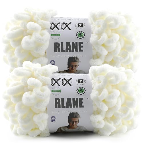 Image of Loop Yarn for Finger Knitting Soft - Chunky Yarn for Hand Knitting - 2 Pack of 180 G /6.4 Oz - #7 Jumbo - 18 Yards - Chenille Blanket Yarn for Crocheting Blankets Amigurumi (2, Cream)