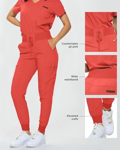 Image of Monarch Uniforms Slim Fit Stretchy Scrubs Women's Jogger Scrub Set Slim Jogger Scrubs with Tuck-In Top for Women