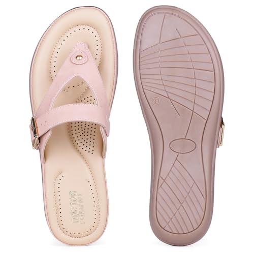 Image of DOCTOR EXTRA SOFT Women's Flat Comfortable Memory Foam Slippers /Flip-Flops Fashion Stylish Casual Diabetic Orthopedic Lightweight Synthetic Slip-on Sandals with Adjustable Strap for Girls /LadiesD-623