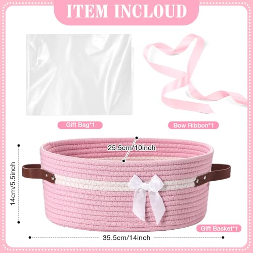 Image of Colingmill Large Woven Basket for Gifts Empty Set with Gift Bags and Ribbon Gift Baskets and Wrapping Set Storage 14 inchx 10 inchx 5.5 inch Decorative Box for Class of 2026 Graduation(Pink)