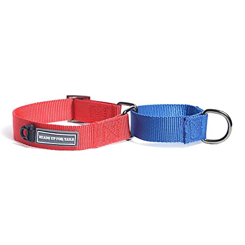 Image of HUFT Martingale Adjustable Dog Collar - Red and Navy (L) | Adjustable Dog Collar for Medium Dogs, Small Dogs & Puppies | Durable Dog Belt with Leash-Compatible Design for All Breeds