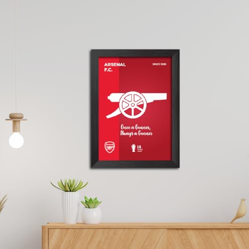 Image of TenorArts Arsenal Football Club Poster White Logo Laminated Photo Frame Painting with Matt Finish Black Textures(12 inches x 9inches)