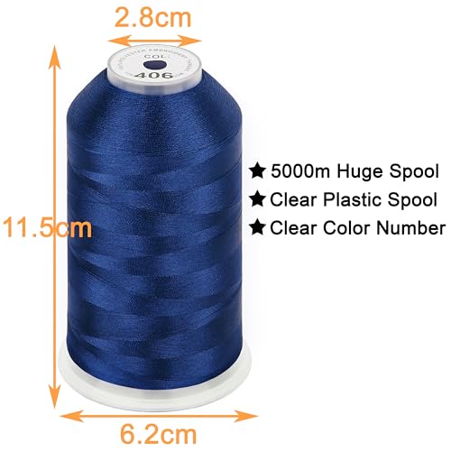 Image of New brothread - Single Huge Spool 5000M Each Polyester Embroidery Machine Thread 40WT for Commercial and Domestic Machines - Ultra Marine