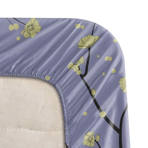 Image of BLISSHOME SoftTouch 140TC Cotton King Size Fitted Bedsheet with 2 Pillow Covers, Silky Smooth Bedding Set, Breathable, Easy Maintain, Floral Print - Lavender, Yellow (182cm x 198cm x 25cm Drop)