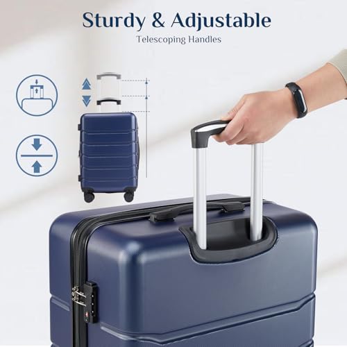 Image of OLIXIS 3-Piece Luggage Set, Carry On Suitcases with Spinner Wheels, Expandable Travel Luggage with TSA Approved Lock & ABS Hard Shell, Blue, 20 /24 /28 Inch