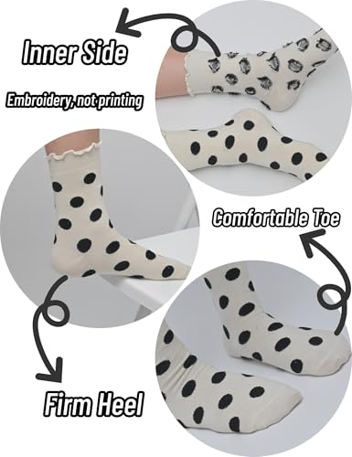 Ruffle Socks for Women Ankle Cute Thin Cotton Polka Dot Novelty Socks 6 Pairs with Gift Box4