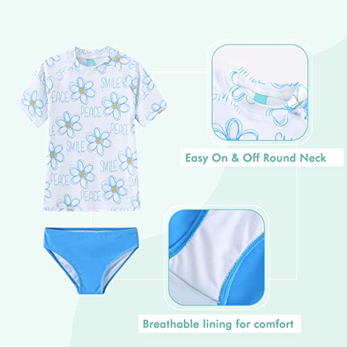 Image of Girls 3 Piece Rash Guard Swimsuits Set for Girls Short Sleeve Bathing Suits Hawaiian Swim Set 3-16 Years