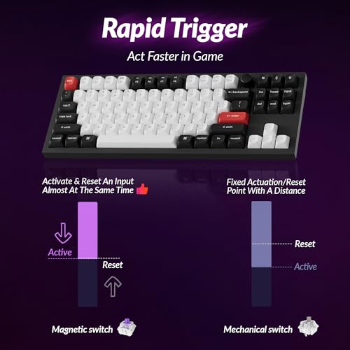 Image of Keychron Q3 HE Wireless Custom Mechanical Keyboard, 2.4 GHz /Bluetooth /Wired QMK Rapid Trigger 80% TKL Hot-Swappable Programmable RGB Gateron Double-Rail Magnetic Switches for Mac Windows, Carbon Black