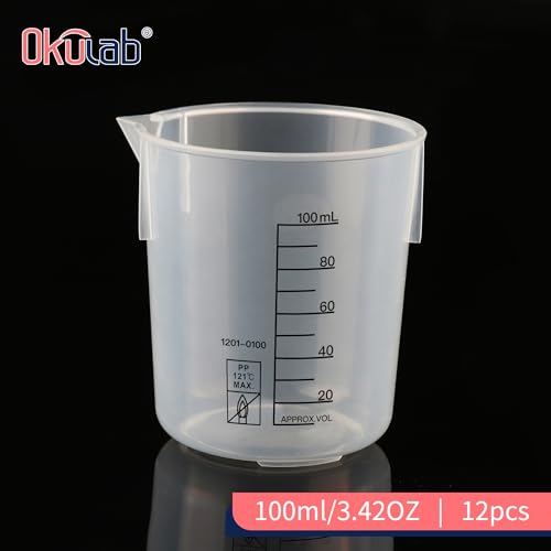 Bécher en plastique 100 ml en PP avec graduation noire lot de 12 BKLP100A12