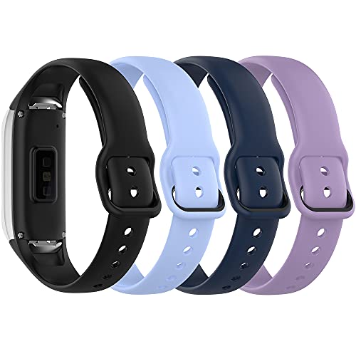 Lijinlan Bands for Samsung Galaxy Fit, Soft Silicone Sport Fitness Strap for Galaxy Fit SM-R370 Smartwatch, Replacement Wristband Accessories for Men Women (4P-Black Skyblue Darkblue Purple)