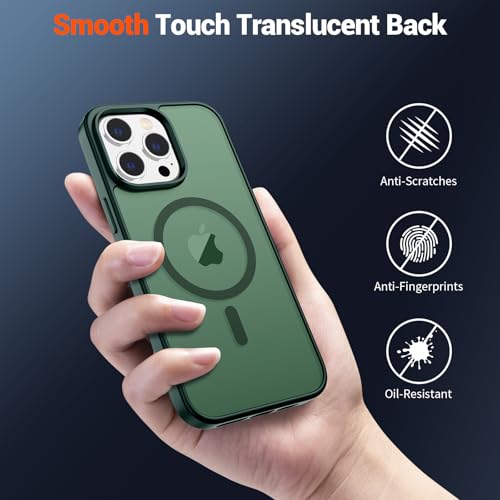 Image of SUPFINE Magnetic for iPhone 14 Pro Case (Compatible with MagSafe)(Military Grade Drop Protection) Translucent Matte Shockproof Phone Case,Forest Green
