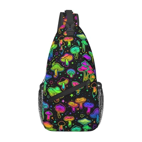Colorful Neon Mushrooms Cross Chest Bag Large Capacity Bag Travel Hiking Crossbody Bag Daypack for Women Men