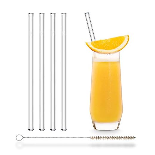 HALM Glas Strohhalme Wiederverwendbar Trinkhalm - 4 Stück gerade 20 cm + plastikfreie Reinigungsbürste - Spülmaschinenfest - Nachhaltig - Glastrinkhalme Glasstrohhalme für Long-Drinks, Smoothies, Saft