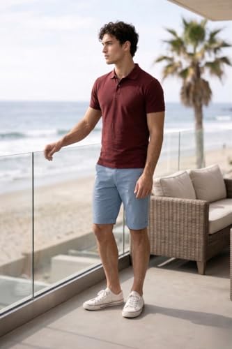 Image of Louis Philippe Men's Slim Fit Cotton Blend Solid Casual Shorts with Stretch