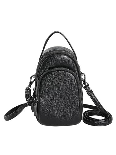 Small Genuine Leather Crossbody Bags for Women 3 Compartment Cell Phone Crossbody Purses with Card Slots