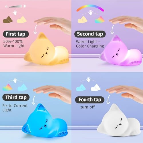 Image of GITGRNTH Cat Night Light for Kids, Soft Silicone Touch Lamp, Rechargeable LED Nursery Night Light, Cute Kitten Night Lamp for Baby Bedroom, Color Changing Night Lights for Girls Boys, Gift