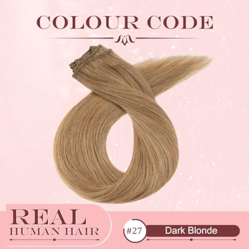 UK-Fashion-Shop Human Hair Extensions Clips in Real Hair Extension 8pcs 18 clips Long Straight Natural 18inch(70g)#27 Dark Blonde - Image 2