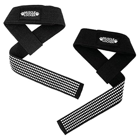 Muscle Locker Gym Lifting Straps - Neoprene padded gym wrist straps, Deadlift straps, heavy duty cotton with Premium Gel Grip Cover