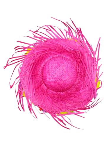 Image of BookMyCostume Pink Goa Beach Hat for Women - Handmade Straw Hat with Artificial Flower Decoration | Hawaiian Style Sun Hat for Girls & Ladies | Fancy Dress & Beachwear Accessory