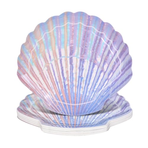 FYSUIMU Summer Seashell Paper Plates Sea Shell Shape Scalloped Disposable