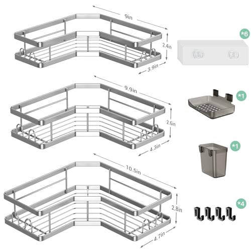 AKTECKE Corner Shower Caddy Bathroom Organizer: Adhesive Shower Rack Bathtub Shelves - 3Pack No Drilling Shower Shelf - Stainless Steel Rustproof Bath Tub Organizer by AKTECKE - Image 6