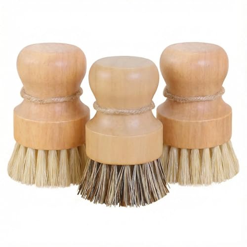 ABuYanOIn Wooden Dish Scrub Brush - Natural Fiber Kitchen Dish Scrubber Set, for Cleaning Pots, Sink, Tableware and Vegetables - 3 Pack