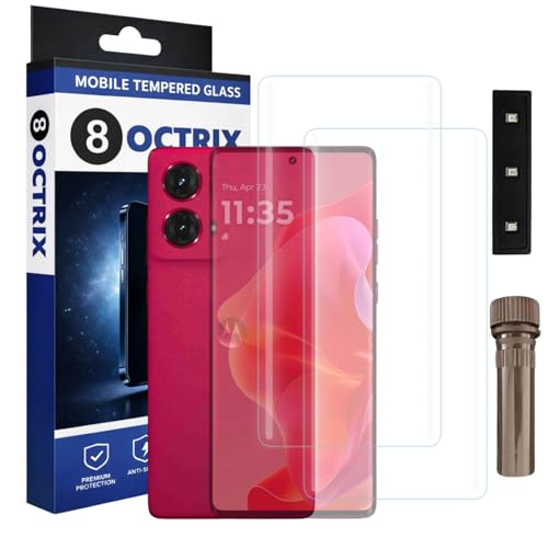 Image of Curved UV Tempered Glass Screen Protector for Moto G85 | Transparent | Pack of 2 | Full Screen Coverage with UV Installation Kit