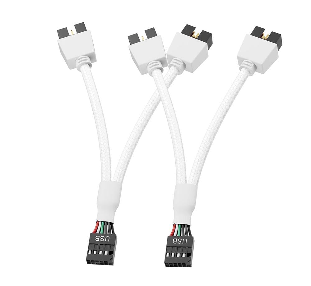 SSSUWP 2 Pack Motherboard 9pin USB2.0 to Dual 9 pin Extension Cable, Motherboard USB Header Splitter Cable, 9pin Splitter Cord (White)