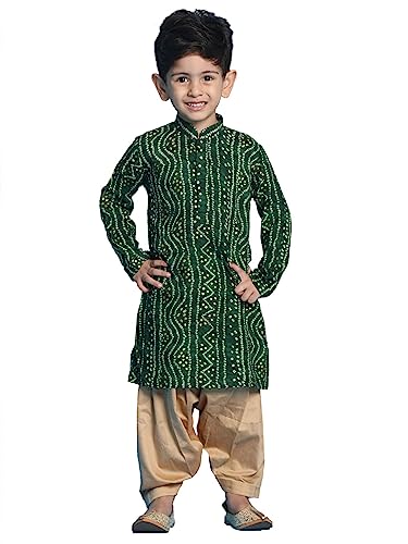 Image of VASTRAMAY Boys' Bandhani Kurta & Patiyala Set | Traditional Ethnic Out Fit For Rakhi