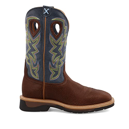 Image of Twisted X Men's 12 inch Western Work Boot, Square Toe, Peanut Distressed & Navy, 10.5 EE
