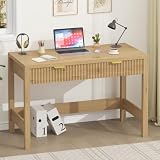 YOMILUVE Fluted Computer Desk with 2 Drawers, 39 Inch Small Computer Desk with Storage, Compact Writing Study Desk for Small Spaces