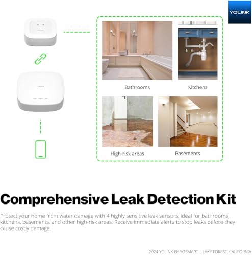 Image of YoLink Water Leak Starter Kit: Hub + 2 Leak Sensor 1 (Silent), LoRa Long-Range, App /SMS /Email Alerts, D2D Offline Triggers, 2 AAA Up to 5-Year Battery, Compatible with Alexa /IFTTT /Home Assistant