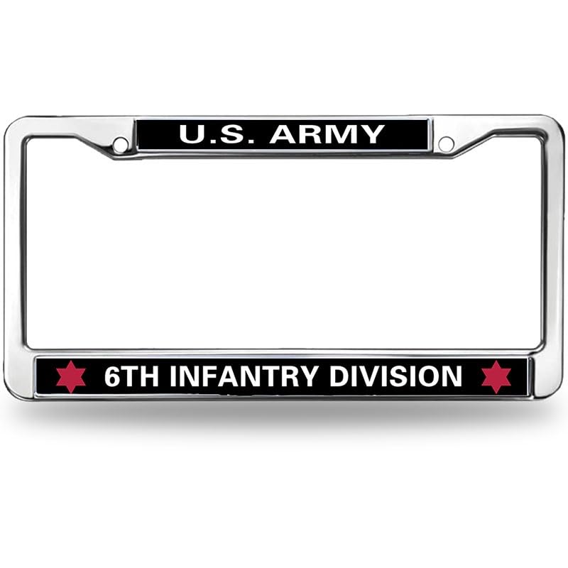 Image of US Army 6th Infantry Division License Plate Frame, Metal Auto Tag Holder | Show support for military veterans with this durable metal 6th Infantry Division license plate frame, built to last.
