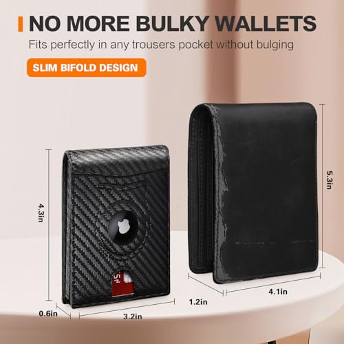 Slim Wallet for Men RFID Blocking Bifold Carbon Fiber Mens Slim Wallet,Ultra Thin Minimalist Front Pocket Small Compact Mens Leather Wallets,Smart Security Credit Card Holder Wallet with 2 ID Window3