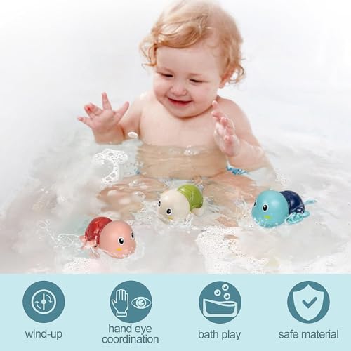 Image of Bliss HUES Dino Bath Toys for Babies &Toddlers- Mold-Free Wall Mount Waterfall Bath Toys (Swimming Turtle)