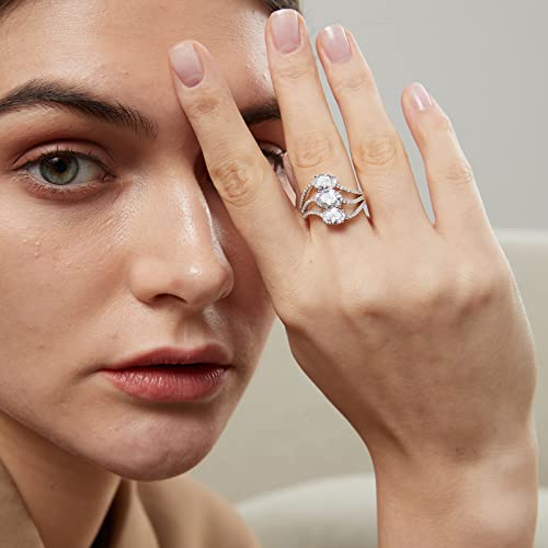 jiamiaoi 18K White Gold Plated Simulated Diamond Rings for Women 925 Sterling Silver Ring Sets for Her Womens Jewelry for Anniversary/Engagement/Wedding2