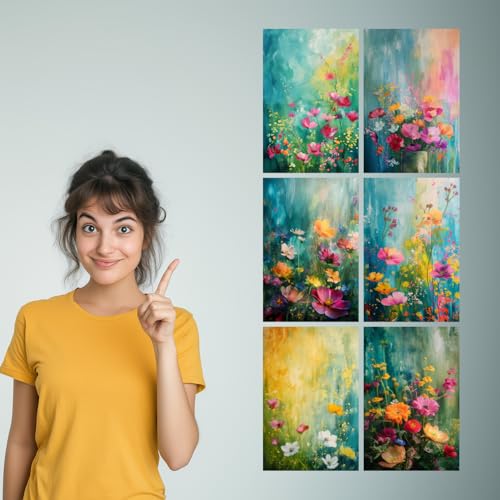 Image of SiddArtify Vibrant Floral Oil Painting Art Print Set - 300GSM Board - 8x12 Inch - Pack of 6 Wall Room Decoration art Poster Prints