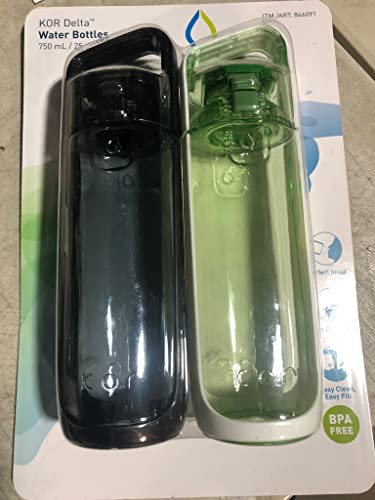 KOR Delta BPA Free Water Bottle, 750ml, 2 PACK, Green/Black