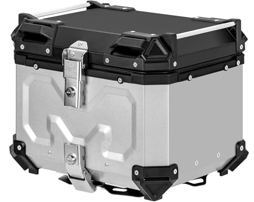 JBJSHHY バイク リアボックス 用 45L/55L/65L 大容量 トップケース ボックス オートバイボックス モノキーケース アルミ合金製 四角 取り付けベース付き 着脱簡単 軽量 防犯対策 汎用 IP68防水 耐衝撃 キャンプ/通勤/デリバリーな