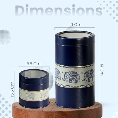 Image of Mandala Collection Airtight Kitchen Container Set| 450ML+1100ML- Set of 4| Food Grade Metal Jars for Spices, Cookies & Dry Food | Vacuum Lid, Rust Resistant| Blue Elephant Canisters