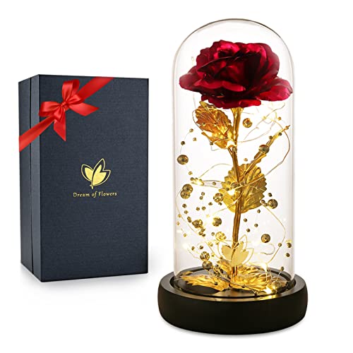 Mothers Day Rose Gifts for Mom, Birthday Gifts for Women, Flower Galaxy Glass Rose with 2 Light Modes Forever Eternal Colorful Gold Foil Rose in Glass Dome,Anniversary Valentines Women Gifts