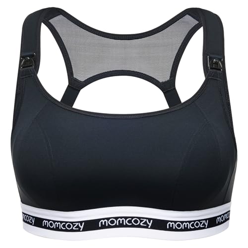 momcozy Soutien Gorge Allaitement FB011, Brassiere Allaitement Sport à Maintien Léger, Soutien Gorge de Grossesse sans Armature avec Coques Rembourrées