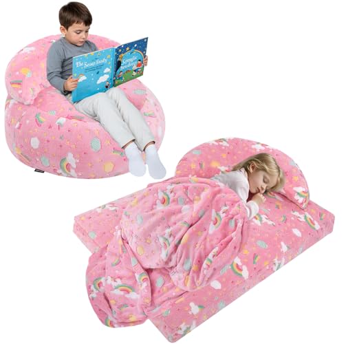 COMAX Bean Bag Chairs for Kids 3-in-1 Rainbow Unicorn Kids Bean Bag Bed