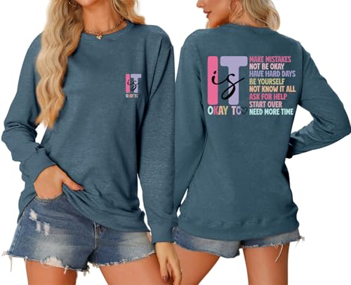 Teacher Sweatshirt for Women It's Okay to Make Mistakes Graphic Tees Mental Health Tops Long Sleeve Pullover2