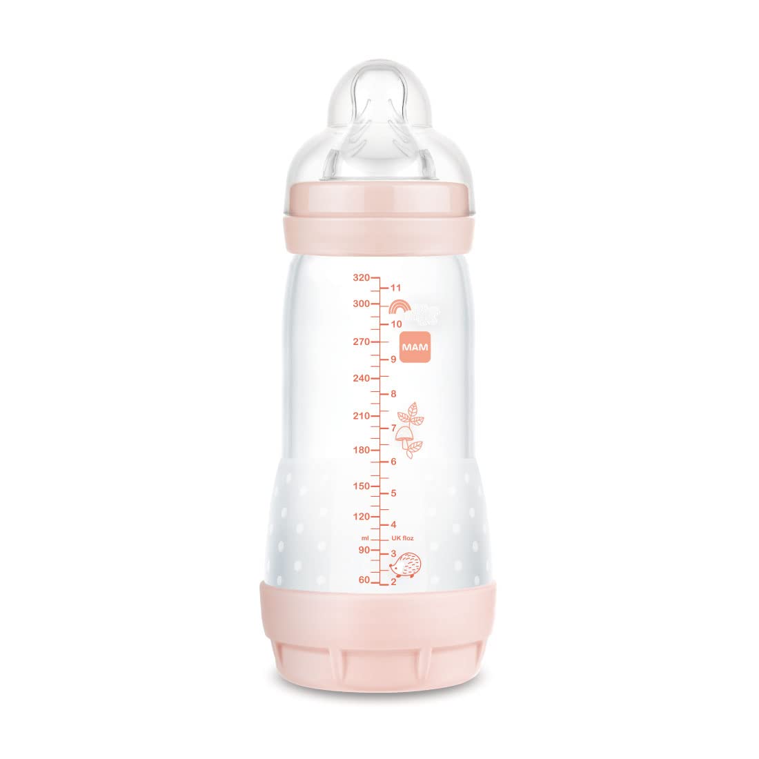 MAM Biberón Easy Start Anticólico con tetina de silicona SkinSoftTM 4+ Meses, 320 ml, rosa